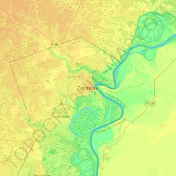 Topografisk kort Municipio de Formosa, højde, terræn