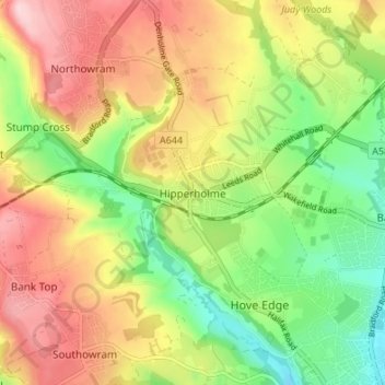 Topografisk kort Hipperholme, højde, terræn