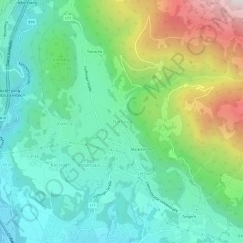 Topografisk kort Treffling, højde, terræn