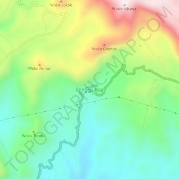 Topografisk kort Rongga Koe, højde, terræn