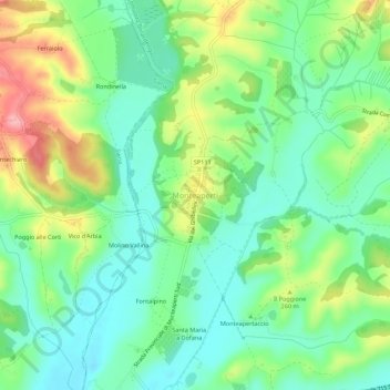 Topografisk kort Monteaperti, højde, terræn