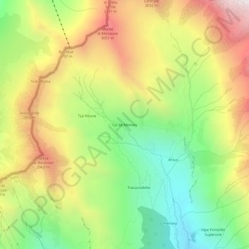 Topografisk kort Tza de Menovy, højde, terræn