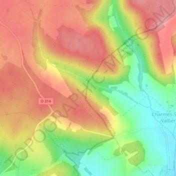 Topografisk kort Les Tournières, højde, terræn