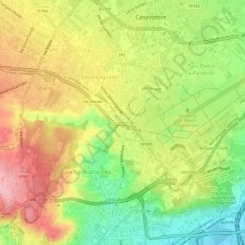 Topografisk kort Capodichino, højde, terræn