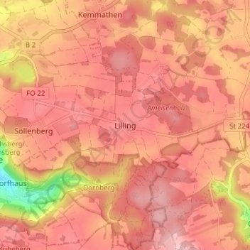 Topografisk kort Lilling, højde, terræn