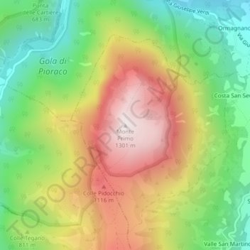 Topografisk kort Monte Primo, højde, terræn