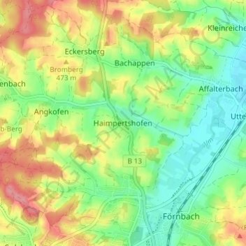 Topografisk kort Haimpertshofen, højde, terræn