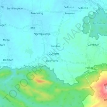 Topografisk kort Gunem, højde, terræn