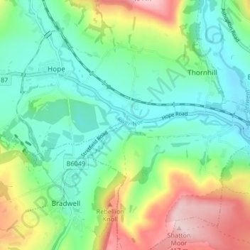 Topografisk kort Brough-on-Noe, højde, terræn