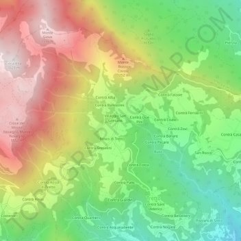 Topografisk kort Contrà Còvole, højde, terræn