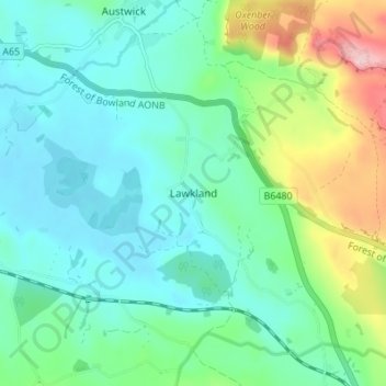 Topografisk kort Lawkland, højde, terræn