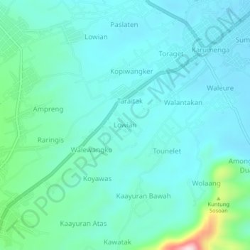 Topografisk kort Lowian, højde, terræn