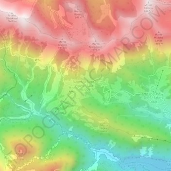 Topografisk kort Sauris di Sopra, højde, terræn