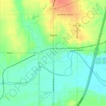 Topografisk kort Sayre, højde, terræn
