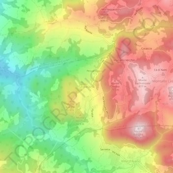 Topografisk kort Semelano, højde, terræn