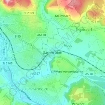 Topografisk kort Gärmersdorf, højde, terræn