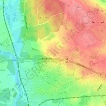 Topografisk kort Vridsløse, højde, terræn