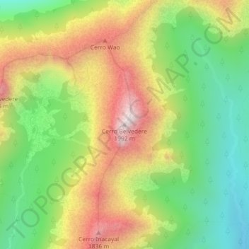 Topografisk kort Cerro Belvedere, højde, terræn