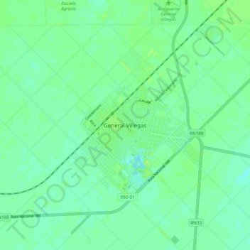 Topografisk kort General Villegas, højde, terræn
