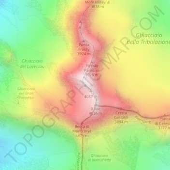 Topografisk kort Gran Paradiso, højde, terræn