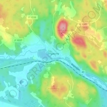 Topografisk kort Ingatorp, højde, terræn