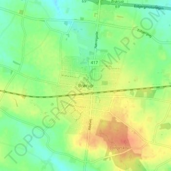 Topografisk kort Brørup, højde, terræn