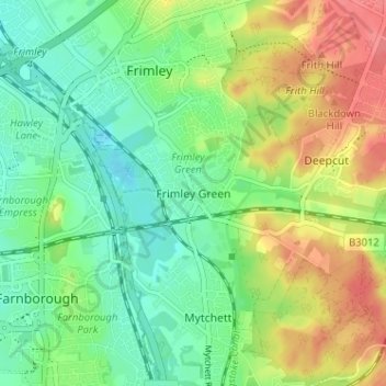 Topografisk kort Frimley Green, højde, terræn