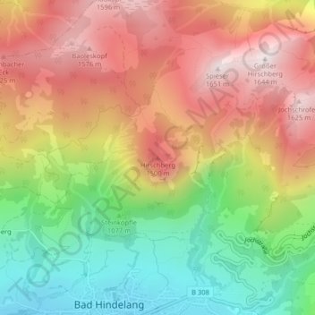 Topografisk kort Hirschberg, højde, terræn