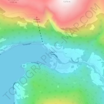 Topografisk kort Loen, højde, terræn