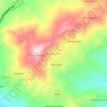 Topografisk kort Mandalan, højde, terræn