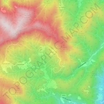 Topografisk kort Botro, højde, terræn
