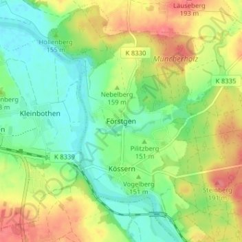 Topografisk kort Förstgen, højde, terræn