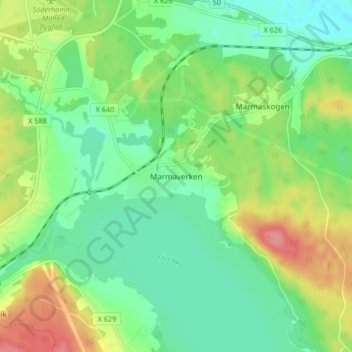 Topografisk kort Marmaverken, højde, terræn