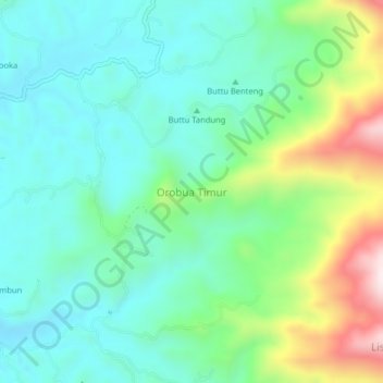Topografisk kort Orobua Timur, højde, terræn