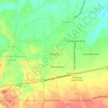Topografisk kort Pilubang, højde, terræn