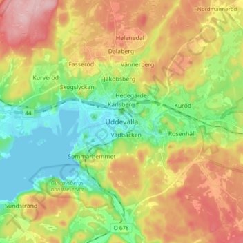 Topografisk kort Uddevalla, højde, terræn
