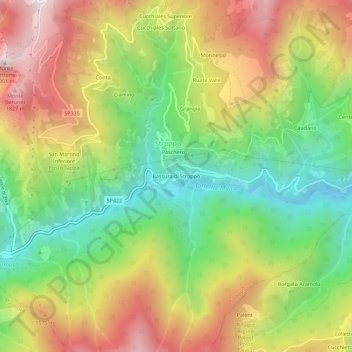 Topografisk kort Bassura di Stroppo, højde, terræn