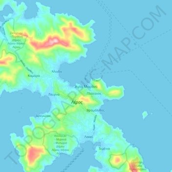 Topografisk kort Αγία Μαρίνα, højde, terræn