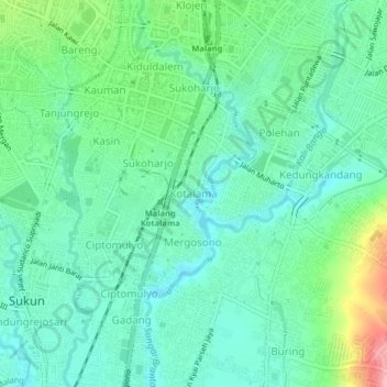 Topografisk kort Kotalama, højde, terræn