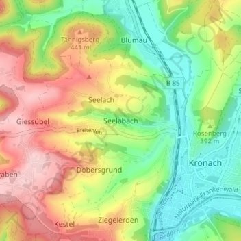 Topografisk kort Seelabach, højde, terræn