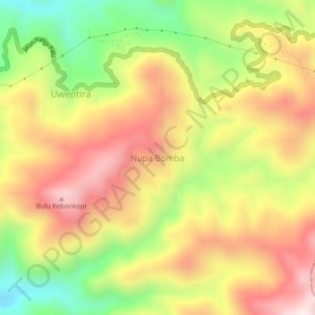 Topografisk kort Nupa Bomba, højde, terræn