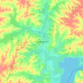 Topografisk kort Gualeguaychú, højde, terræn