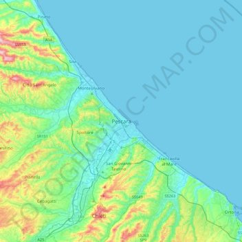 Topografisk kort Pescara, højde, terræn