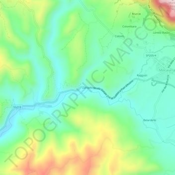 Topografisk kort Zangolo, højde, terræn
