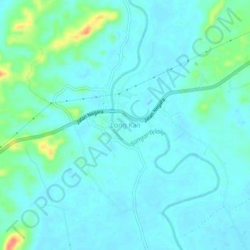 Topografisk kort Long Kali, højde, terræn