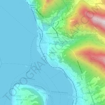 Topografisk kort Pregasso, højde, terræn