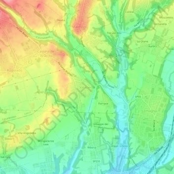 Topografisk kort Valaperta, højde, terræn