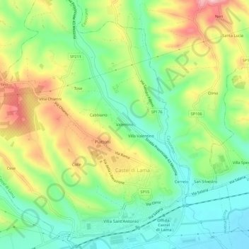 Topografisk kort Valentino, højde, terræn