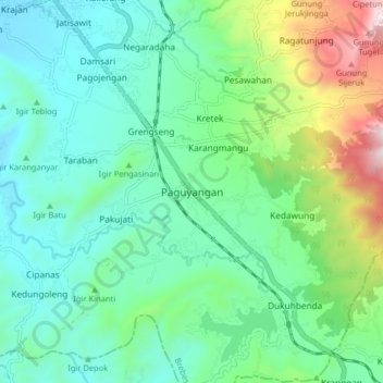 Topografisk kort Paguyangan, højde, terræn