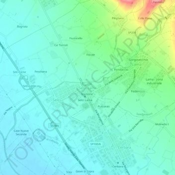 Topografisk kort Selci-Lama, højde, terræn